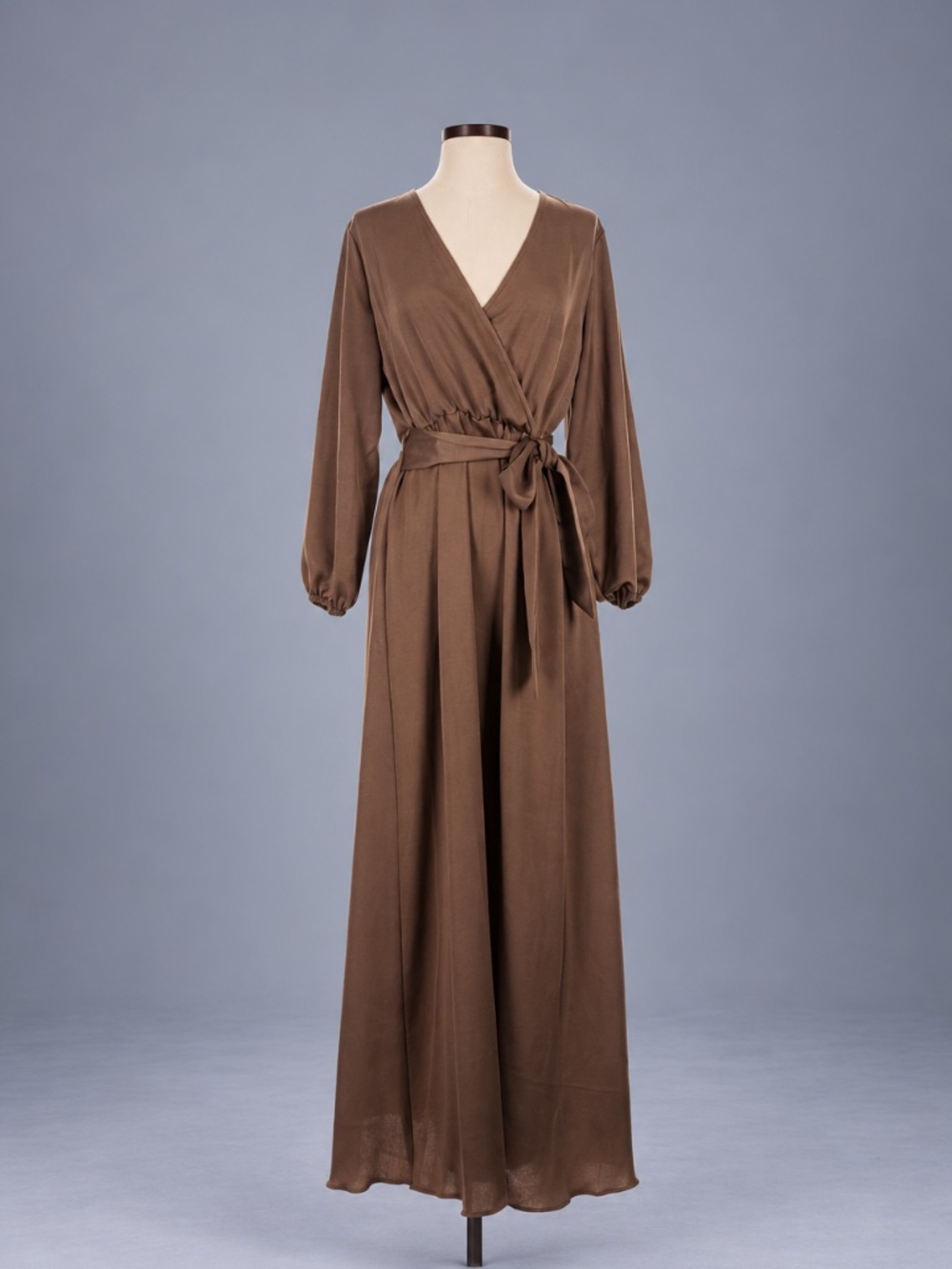 Bebe Brown Wrap Midi Dress Long Sleeve Tie Waist NWT